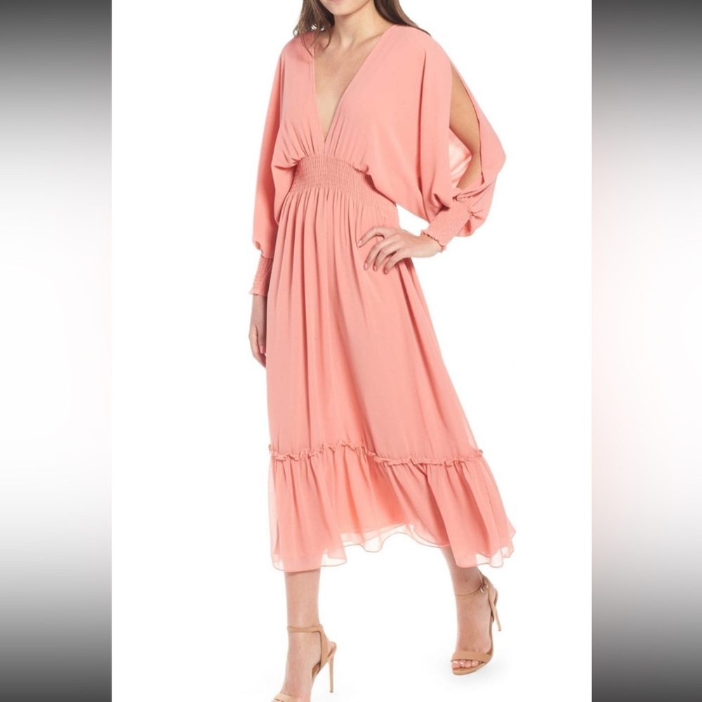 Beautiful, peach colored Misa Los Angeles midi dress